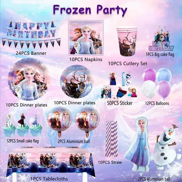 Alt view image 3 of 7 - Disney Frozen Party Supplies,184pcs Frozen Birthday Decorations&Tableware Set-Plate Balloons Banner etc Frozen Party Decorations