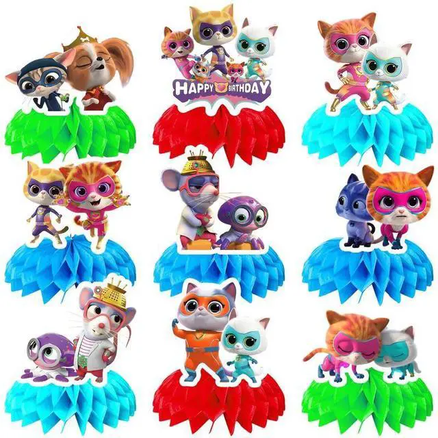 Main image of 9 Pcs SuperKitties Honeycomb Centerpieces for Birthday,SuperKitties Centerpieces for Tables 3D Double Side SuperKitties Honeycomb Style Centerpiece for Kids SuperKitties Party Decorations