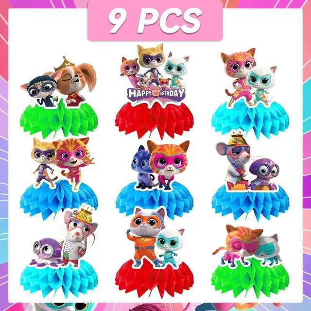 Alt view image 2 of 7 - 9 Pcs SuperKitties Honeycomb Centerpieces for Birthday,SuperKitties Centerpieces for Tables 3D Double Side SuperKitties Honeycomb Style Centerpiece for Kids SuperKitties Party Decorations