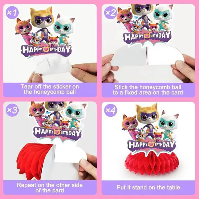 Alt view image 3 of 7 - 9 Pcs SuperKitties Honeycomb Centerpieces for Birthday,SuperKitties Centerpieces for Tables 3D Double Side SuperKitties Honeycomb Style Centerpiece for Kids SuperKitties Party Decorations