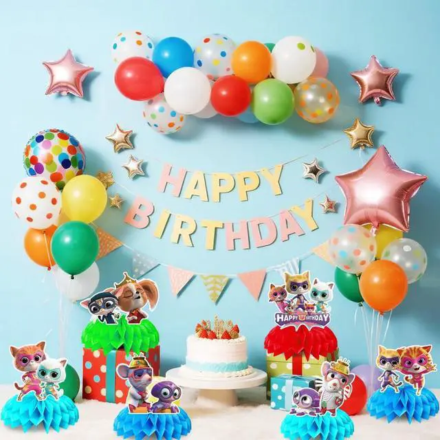 Alt view image 5 of 7 - 9 Pcs SuperKitties Honeycomb Centerpieces for Birthday,SuperKitties Centerpieces for Tables 3D Double Side SuperKitties Honeycomb Style Centerpiece for Kids SuperKitties Party Decorations