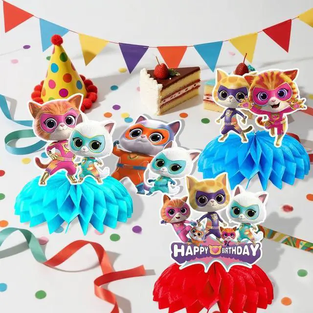 Alt view image 6 of 7 - 9 Pcs SuperKitties Honeycomb Centerpieces for Birthday,SuperKitties Centerpieces for Tables 3D Double Side SuperKitties Honeycomb Style Centerpiece for Kids SuperKitties Party Decorations