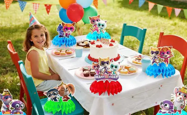 Alt view image 7 of 7 - 9 Pcs SuperKitties Honeycomb Centerpieces for Birthday,SuperKitties Centerpieces for Tables 3D Double Side SuperKitties Honeycomb Style Centerpiece for Kids SuperKitties Party Decorations