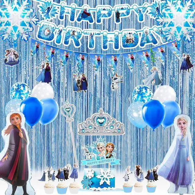 Main image of Frozen Birthday Party Supplies-55pcs Frozen Party Decorations Set-Frozen Balloon,Elsa Foil Balloon,Snowflake Balloons Banner Cake Toppers Crown Tiara Wand etc Elsa Frozen Decorations for Girls Party