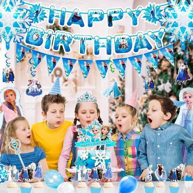 Alt view image 4 of 7 - Frozen Birthday Party Supplies-55pcs Frozen Party Decorations Set-Frozen Balloon,Elsa Foil Balloon,Snowflake Balloons Banner Cake Toppers Crown Tiara Wand etc Elsa Frozen Decorations for Girls Party