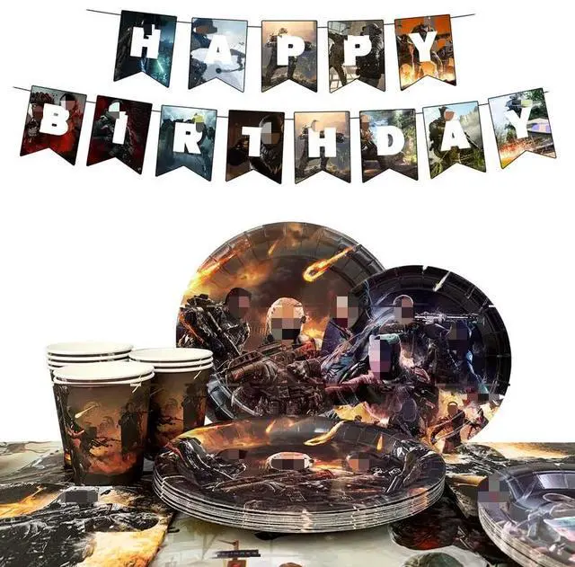 Main image of 126 Pcs Call of Duty Birthday Decorations Tableware, Call of Duty Party Decorations Set - Call of Duty Themed Party Plates Cups Napkins Tablecloth Banners etc Call of Duty Birthday Party Supplies
