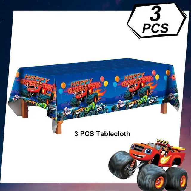 Alt view image 2 of 7 - Blaze Party Tablecloths, 3 Pcs Blaze and The Monster Machines Party Decorations Tablecloths set - Blaze Tablecloth, Blaze Party Table Cover for Blaze Birthday Party Supplies