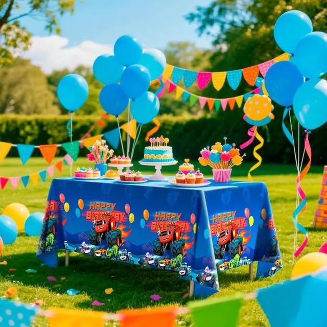 Alt view image 3 of 7 - Blaze Party Tablecloths, 3 Pcs Blaze and The Monster Machines Party Decorations Tablecloths set - Blaze Tablecloth, Blaze Party Table Cover for Blaze Birthday Party Supplies