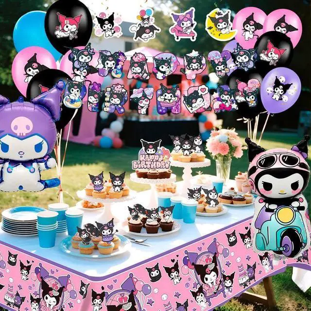 Alt view image 4 of 7 - Kuromi Party Decorations, 33 Pcs Kuromi Birthday Supplies - Kuromi Party Banners Balloons Cake Toppers Tablecloths etc Kuromi Birthday Decorations for Kuromi Party
