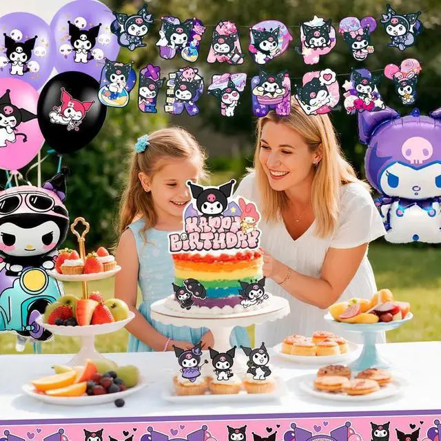 Alt view image 5 of 7 - Kuromi Party Decorations, 33 Pcs Kuromi Birthday Supplies - Kuromi Party Banners Balloons Cake Toppers Tablecloths etc Kuromi Birthday Decorations for Kuromi Party