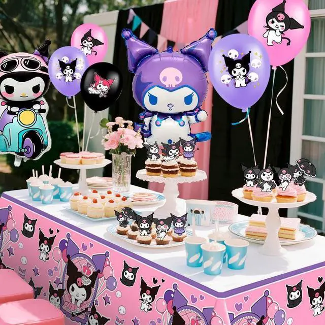 Alt view image 3 of 7 - Kuromi Party Decorations, 33 Pcs Kuromi Birthday Supplies - Kuromi Party Banners Balloons Cake Toppers Tablecloths etc Kuromi Birthday Decorations for Kuromi Party