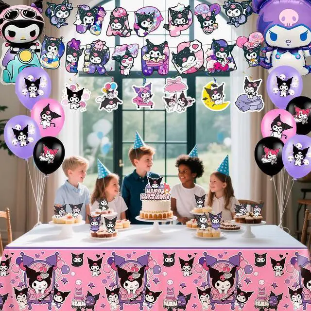 Alt view image 6 of 7 - Kuromi Party Decorations, 33 Pcs Kuromi Birthday Supplies - Kuromi Party Banners Balloons Cake Toppers Tablecloths etc Kuromi Birthday Decorations for Kuromi Party