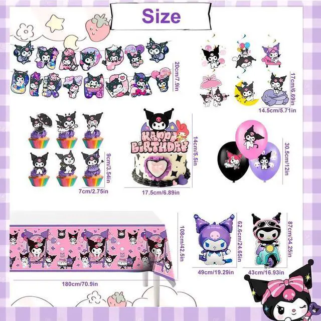 Alt view image 7 of 7 - Kuromi Party Decorations, 33 Pcs Kuromi Birthday Supplies - Kuromi Party Banners Balloons Cake Toppers Tablecloths etc Kuromi Birthday Decorations for Kuromi Party