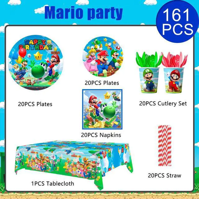 Alt view image 2 of 7 - 161 Pcs Super Mario Party Decorations Tableware Set - Mario Party Plates & Mario Birthday Paper Cups & Mario Napkins & Super Mario Table Cloth etc Super Mario Party Supplies for Kids