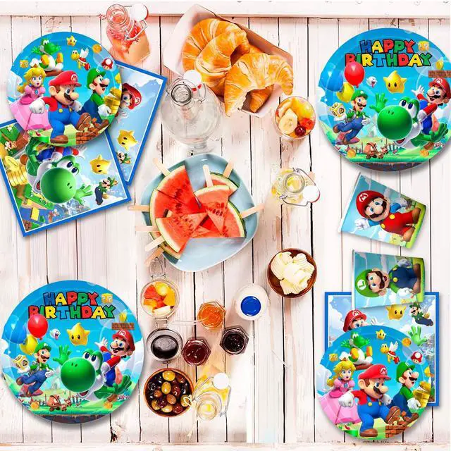 Alt view image 4 of 7 - 161 Pcs Super Mario Party Decorations Tableware Set - Mario Party Plates & Mario Birthday Paper Cups & Mario Napkins & Super Mario Table Cloth etc Super Mario Party Supplies for Kids