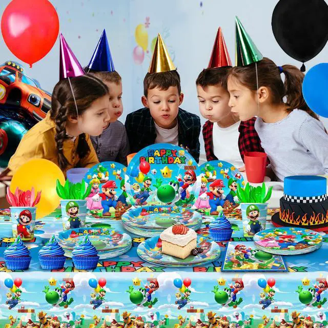 Alt view image 5 of 7 - 161 Pcs Super Mario Party Decorations Tableware Set - Mario Party Plates & Mario Birthday Paper Cups & Mario Napkins & Super Mario Table Cloth etc Super Mario Party Supplies for Kids
