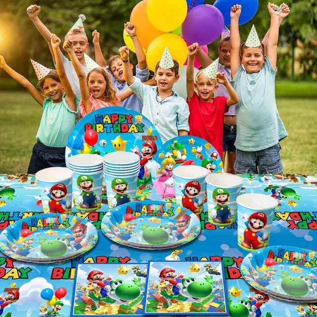Alt view image 3 of 7 - 161 Pcs Super Mario Party Decorations Tableware Set - Mario Party Plates & Mario Birthday Paper Cups & Mario Napkins & Super Mario Table Cloth etc Super Mario Party Supplies for Kids