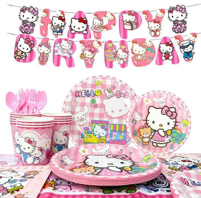 Main image of 128 Pcs Hello Kitty Birthday Party Decorations &Tableware Set - Hello Kitty Tablecloth Banner Plates Napkins Cups for Hello Kitty Birthday Party Decorations for Hello Kitty Party Supplies