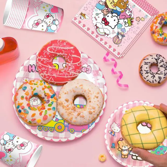 Alt view image 4 of 7 - 128 Pcs Hello Kitty Birthday Party Decorations &Tableware Set - Hello Kitty Tablecloth Banner Plates Napkins Cups for Hello Kitty Birthday Party Decorations for Hello Kitty Party Supplies