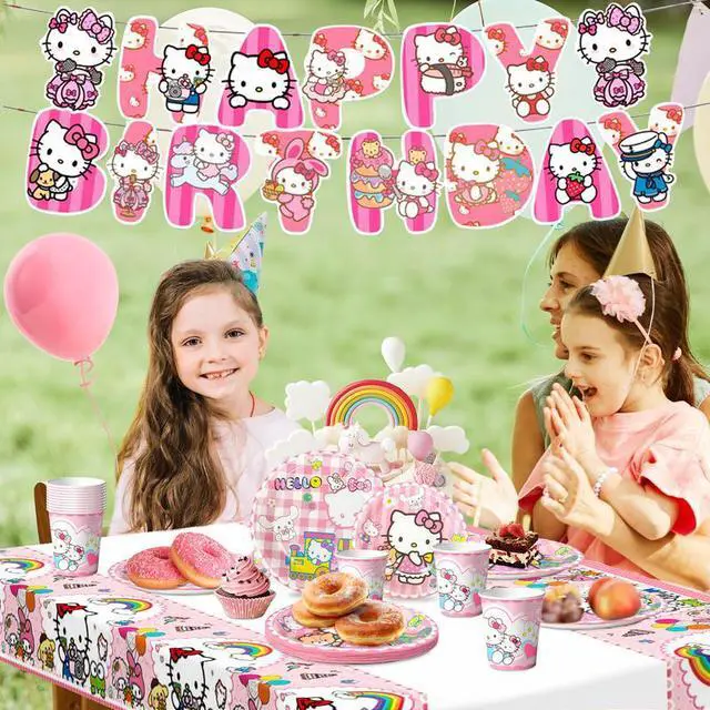 Alt view image 3 of 7 - 128 Pcs Hello Kitty Birthday Party Decorations &Tableware Set - Hello Kitty Tablecloth Banner Plates Napkins Cups for Hello Kitty Birthday Party Decorations for Hello Kitty Party Supplies