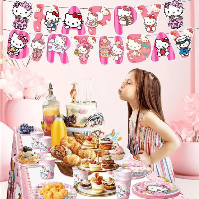 Alt view image 6 of 7 - 128 Pcs Hello Kitty Birthday Party Decorations &Tableware Set - Hello Kitty Tablecloth Banner Plates Napkins Cups for Hello Kitty Birthday Party Decorations for Hello Kitty Party Supplies