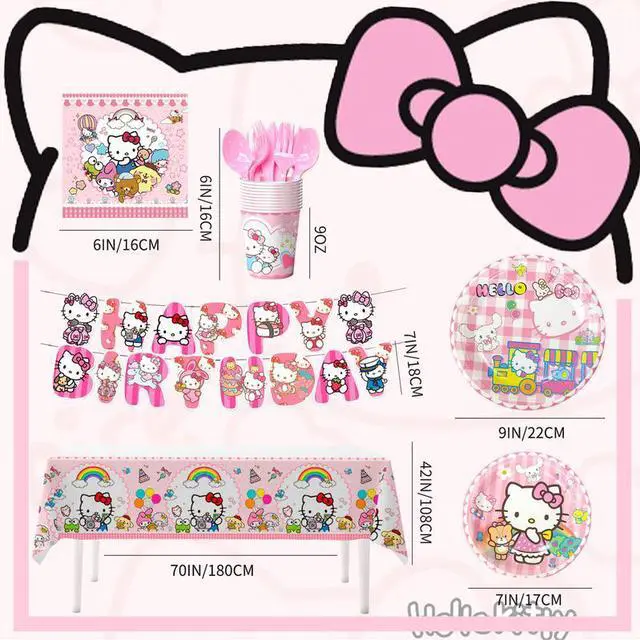 Alt view image 7 of 7 - 128 Pcs Hello Kitty Birthday Party Decorations &Tableware Set - Hello Kitty Tablecloth Banner Plates Napkins Cups for Hello Kitty Birthday Party Decorations for Hello Kitty Party Supplies
