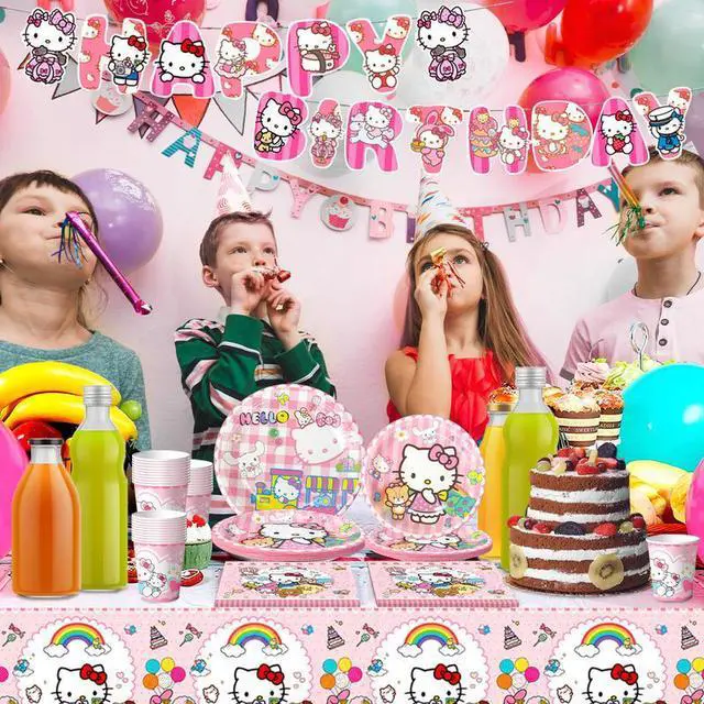 Alt view image 5 of 7 - 128 Pcs Hello Kitty Birthday Party Decorations &Tableware Set - Hello Kitty Tablecloth Banner Plates Napkins Cups for Hello Kitty Birthday Party Decorations for Hello Kitty Party Supplies