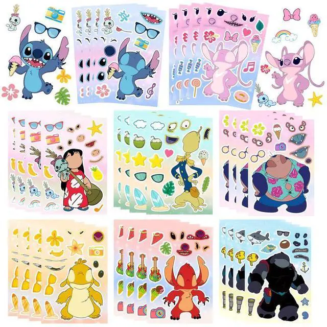 Main image of Stitch Party Supplies, 24 Pcs Stitch Party Stickers Set with 8 Designs Characters for Stitch Decoration, Make Your Own Stitch Stickers for Stitch Birthday Decorations Favors