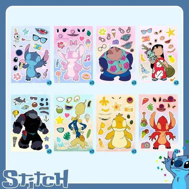 Alt view image 2 of 7 - Stitch Party Supplies, 24 Pcs Stitch Party Stickers Set with 8 Designs Characters for Stitch Decoration, Make Your Own Stitch Stickers for Stitch Birthday Decorations Favors
