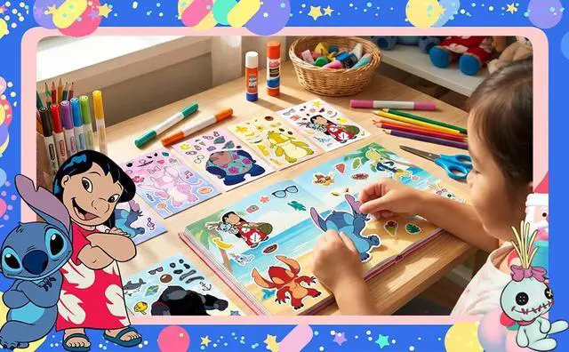 Alt view image 7 of 7 - Stitch Party Supplies, 24 Pcs Stitch Party Stickers Set with 8 Designs Characters for Stitch Decoration, Make Your Own Stitch Stickers for Stitch Birthday Decorations Favors