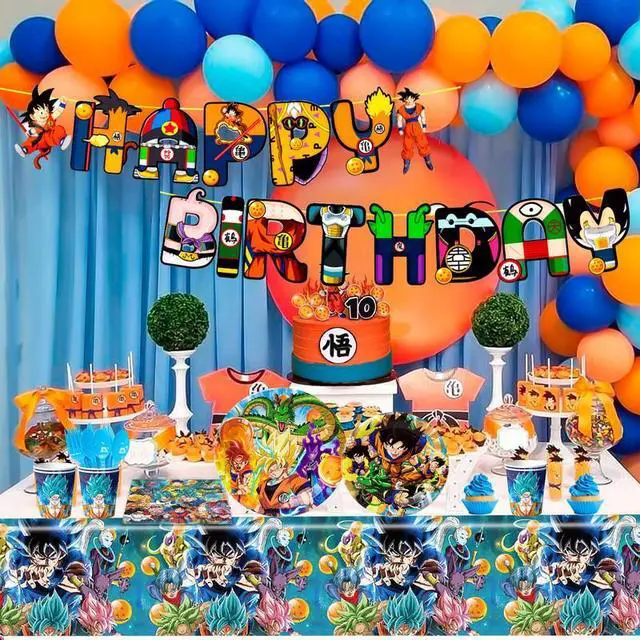 Alt view image 3 of 7 - Dragon Ball Z Birthday Party Decoration Tableware, 128 Pcs Dragon Ball Z Party Supplies Tableware Include Dragon Ball Z Table Cloth Banner Plates Napkins Cups, for Goku Birthday Party Decorations