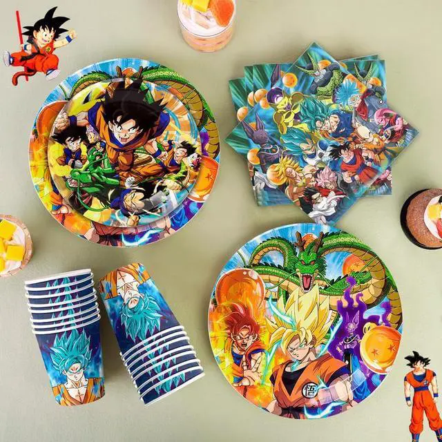 Alt view image 5 of 7 - Dragon Ball Z Birthday Party Decoration Tableware, 128 Pcs Dragon Ball Z Party Supplies Tableware Include Dragon Ball Z Table Cloth Banner Plates Napkins Cups, for Goku Birthday Party Decorations
