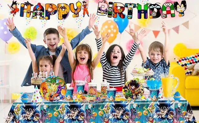 Alt view image 7 of 7 - Dragon Ball Z Birthday Party Decoration Tableware, 128 Pcs Dragon Ball Z Party Supplies Tableware Include Dragon Ball Z Table Cloth Banner Plates Napkins Cups, for Goku Birthday Party Decorations