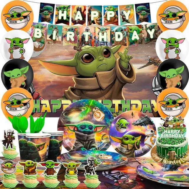 Main image of Yoda Birthday Party Supplies, 112 Pcs Yoda Party Decorations&Tableware Set-Plates Banner Balloons etc Yoda Baby Party Decorations