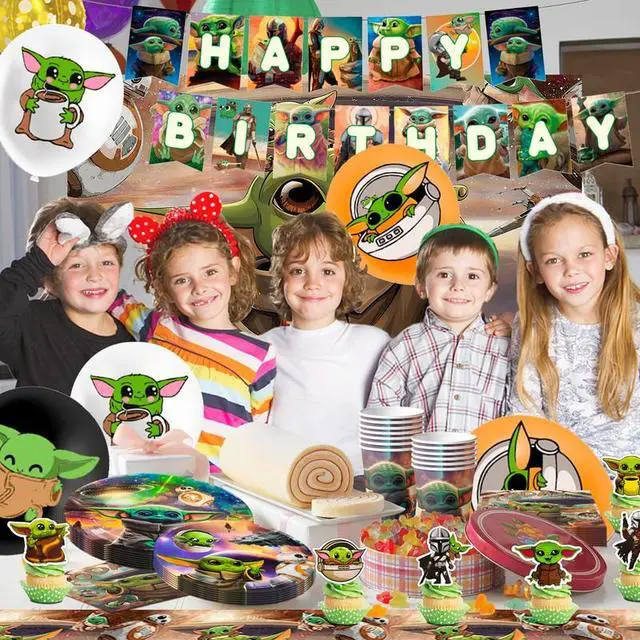 Alt view image 4 of 7 - Yoda Birthday Party Supplies, 112 Pcs Yoda Party Decorations&Tableware Set-Plates Banner Balloons etc Yoda Baby Party Decorations