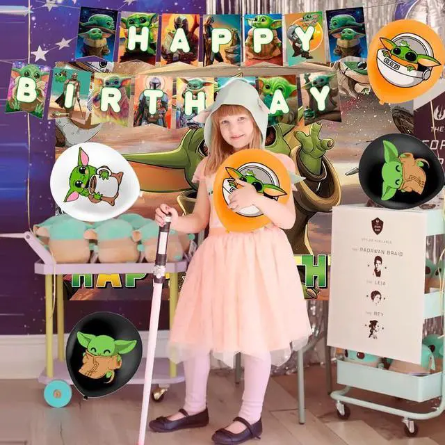 Alt view image 5 of 7 - Yoda Birthday Party Supplies, 112 Pcs Yoda Party Decorations&Tableware Set-Plates Banner Balloons etc Yoda Baby Party Decorations