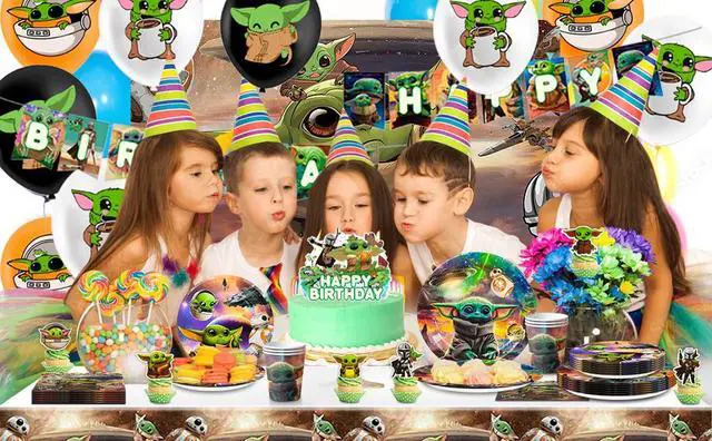 Alt view image 7 of 7 - Yoda Birthday Party Supplies, 112 Pcs Yoda Party Decorations&Tableware Set-Plates Banner Balloons etc Yoda Baby Party Decorations