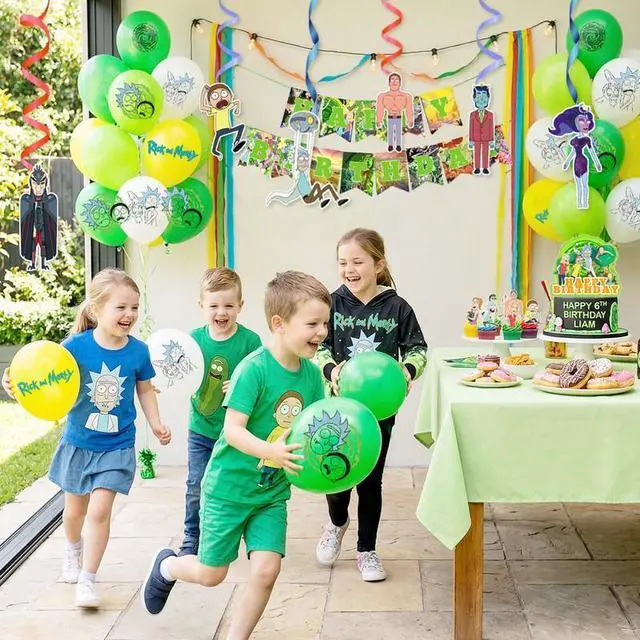 Alt view image 3 of 7 - 45 Pcs Rick and Morty Birthday Decorations Set - Rick and Morty Banner Balloons Tablecloth Cake Toppers Spirals etc Rick and Morty Party Decorations for Rick and Morty Birthday Party Supplies