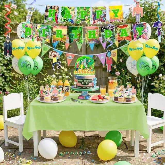 Alt view image 6 of 7 - 45 Pcs Rick and Morty Birthday Decorations Set - Rick and Morty Banner Balloons Tablecloth Cake Toppers Spirals etc Rick and Morty Party Decorations for Rick and Morty Birthday Party Supplies
