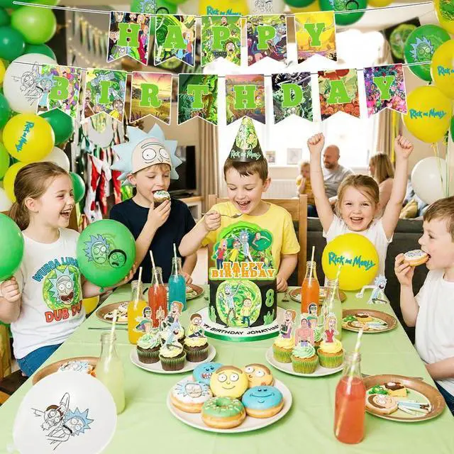 Alt view image 5 of 7 - 45 Pcs Rick and Morty Birthday Decorations Set - Rick and Morty Banner Balloons Tablecloth Cake Toppers Spirals etc Rick and Morty Party Decorations for Rick and Morty Birthday Party Supplies