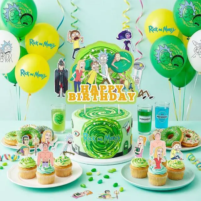 Alt view image 7 of 7 - 45 Pcs Rick and Morty Birthday Decorations Set - Rick and Morty Banner Balloons Tablecloth Cake Toppers Spirals etc Rick and Morty Party Decorations for Rick and Morty Birthday Party Supplies