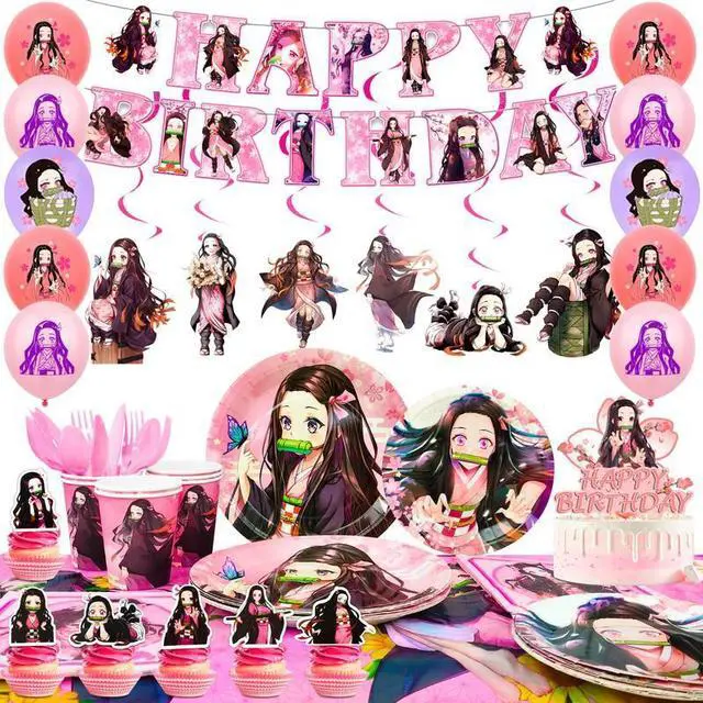 Main image of Nezuko Birthday Decorations, 117 Pcs Nezuko Party Decorations&Nezuko Party Tableware Set- Nezuko Birthday Party Plates Tablecloth&Nezuko Cake Topper Banner Balloons etc Nezuko Birthday Party Supplies
