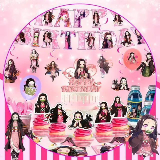 Alt view image 4 of 7 - Nezuko Birthday Decorations, 117 Pcs Nezuko Party Decorations&Nezuko Party Tableware Set- Nezuko Birthday Party Plates Tablecloth&Nezuko Cake Topper Banner Balloons etc Nezuko Birthday Party Supplies