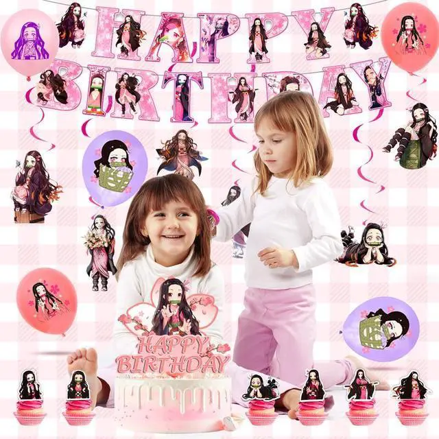 Alt view image 5 of 7 - Nezuko Birthday Decorations, 117 Pcs Nezuko Party Decorations&Nezuko Party Tableware Set- Nezuko Birthday Party Plates Tablecloth&Nezuko Cake Topper Banner Balloons etc Nezuko Birthday Party Supplies
