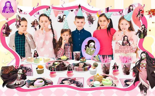 Alt view image 7 of 7 - Nezuko Birthday Decorations, 117 Pcs Nezuko Party Decorations&Nezuko Party Tableware Set- Nezuko Birthday Party Plates Tablecloth&Nezuko Cake Topper Banner Balloons etc Nezuko Birthday Party Supplies