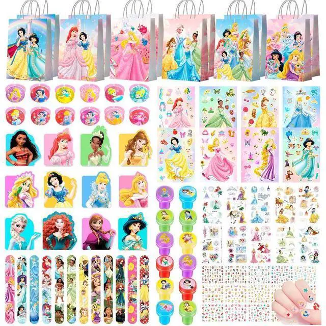 Main image of 99 Pcs Disney Princess Party Favors - Disney Princess Birthday Gift Bags Temporary Tattoo Diy Sticker keychain Pens etc Disney Princess Birthday Party Favors