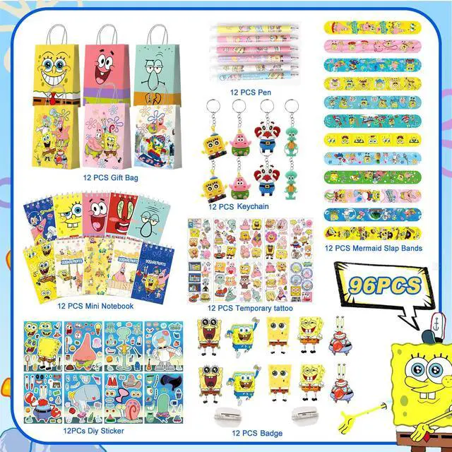 Alt view image 2 of 7 - SpongeBob Party Favors, 96 Pcs All-In-One SpongeBob Birthday Party Favors Pack - SpongeBob Theme Keychain Gift Bags Stickers Notebooks etc SpongeBob Birthday Party Favors for Kids