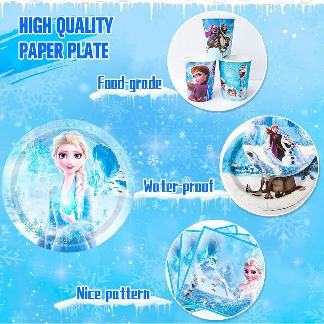 Alt view image 3 of 7 - Frozen Birthday Party Decorations Tableware,120pcs Frozen Plates and Napkins Party Supplies Includ 60 7''& 9''Frozen Party Plates,30 Frozen Napkins&30 Frozen Cups for Elsa Birthday Party Decorations
