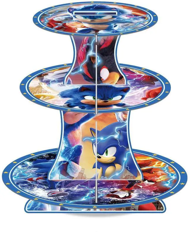 Main image of Sonic Party Decorations Sonic Cupcake Stand Birthday Party Cake Supplies Set