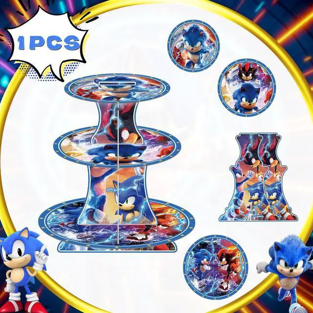 Alt view image 2 of 7 - Sonic Party Decorations Sonic Cupcake Stand Birthday Party Cake Supplies Set